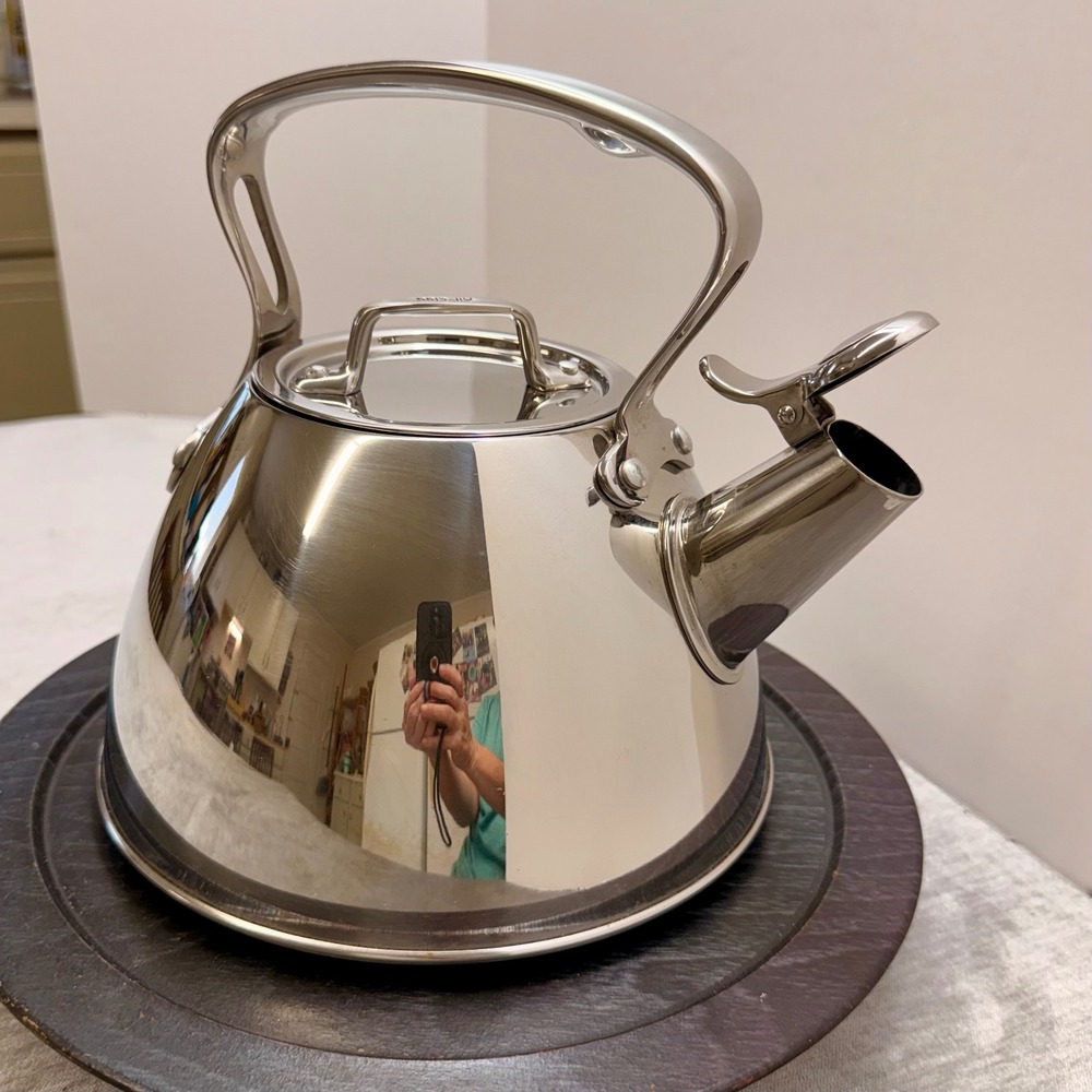 All-Clad Stainless Steel Tea Kettle 2.0 Qt Whistling Induction A4139-8141 Silver